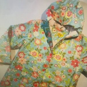 Girls' Floral Hooded Raincoat - Light Blue